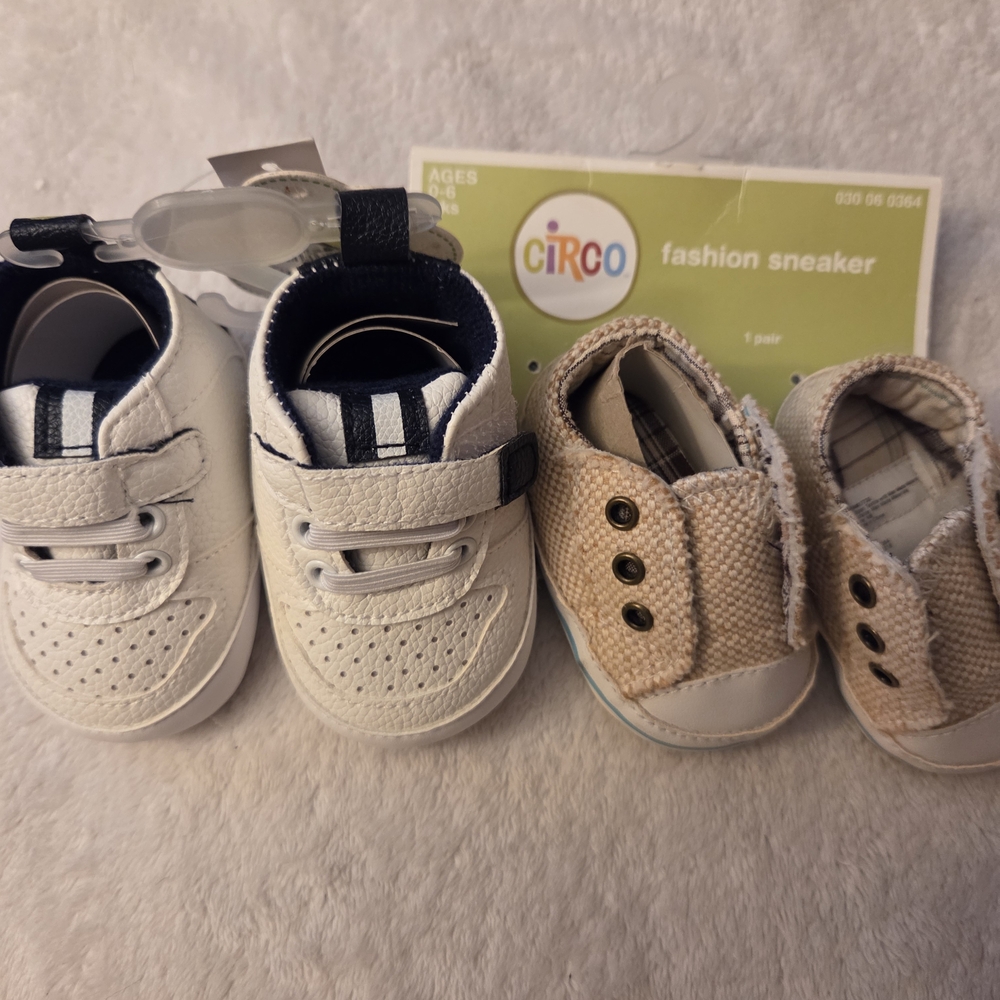 Baby Sneakers - White, Tan, Blue